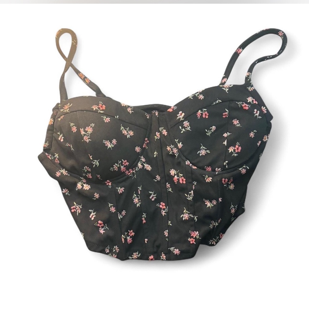 Floral Black Bustier Top